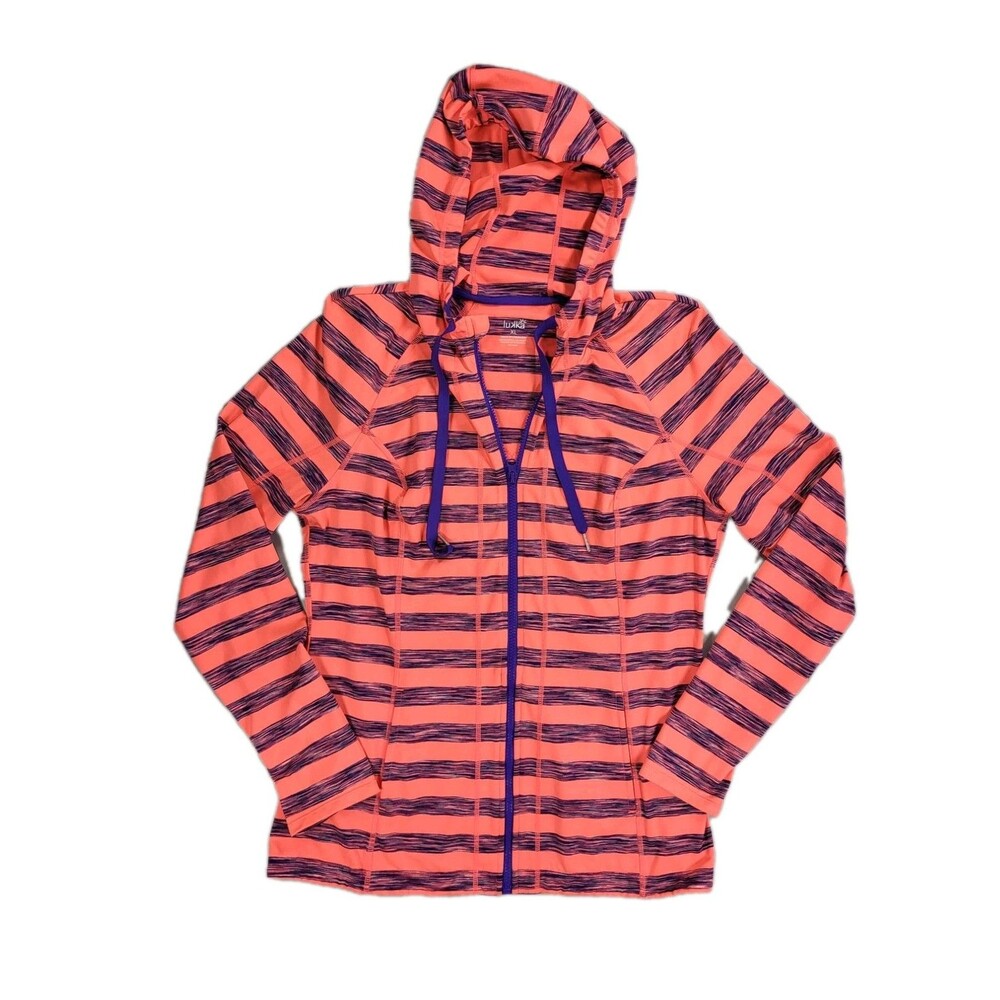 Lukka Women's Full Zip Athletic Jacket Hoodie Orange Purple Stripe Size XL